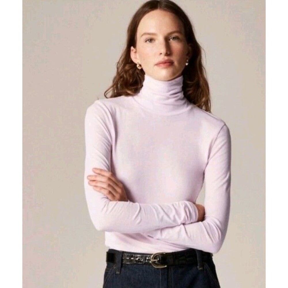 NWT J.Crew Size XS Feather Jersey Turtleneck Long Sleeve Light Pink Cotton CN176